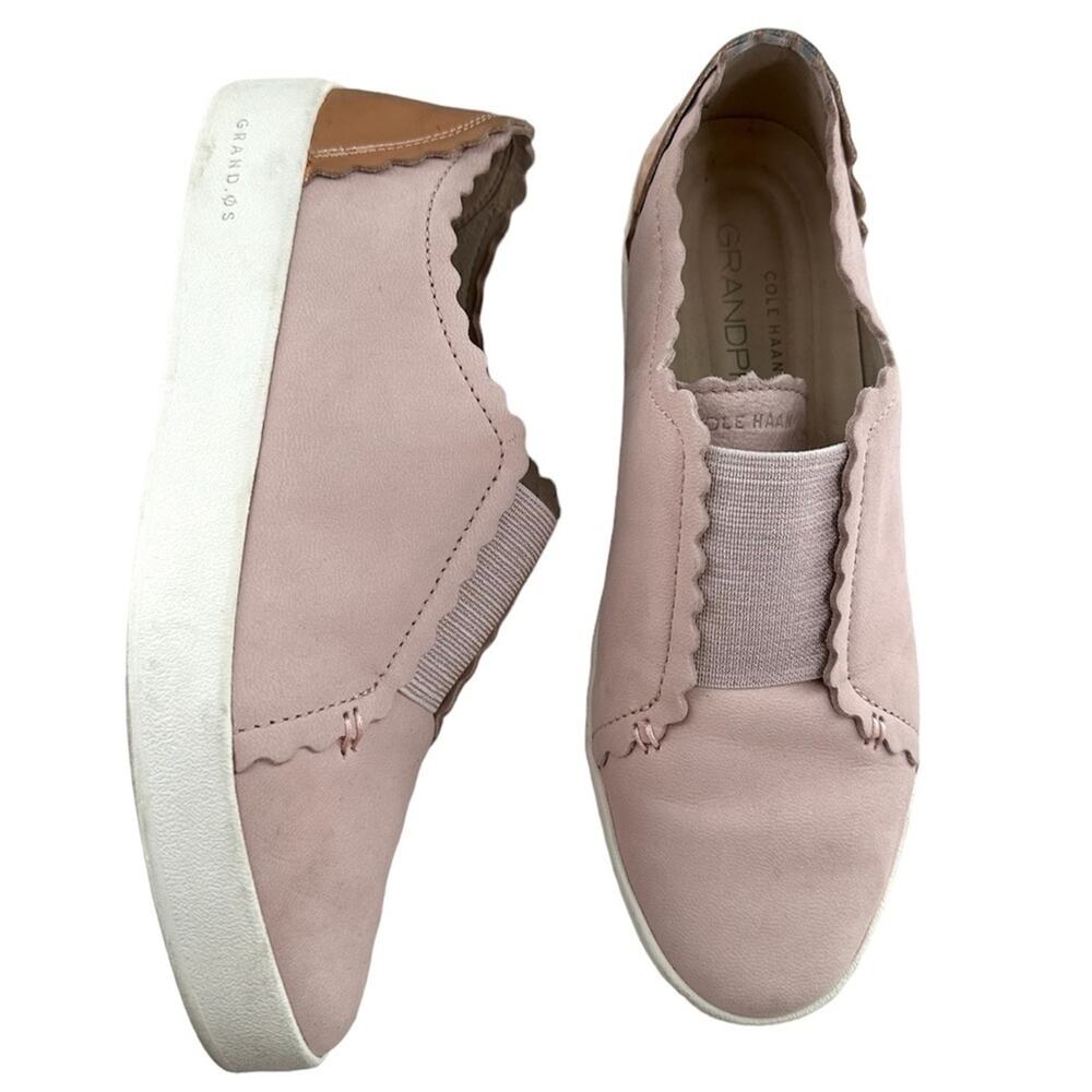 Cole Haan GrandPro Spectator Scalloped Light Pink Leather Slip-On Sneaker Sz 7.5